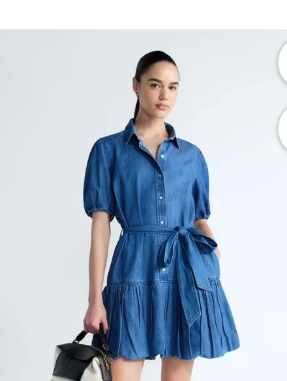 Free Assembly Denim Shirt Dress with Tie Waist - Blue - Picture 1 of 6